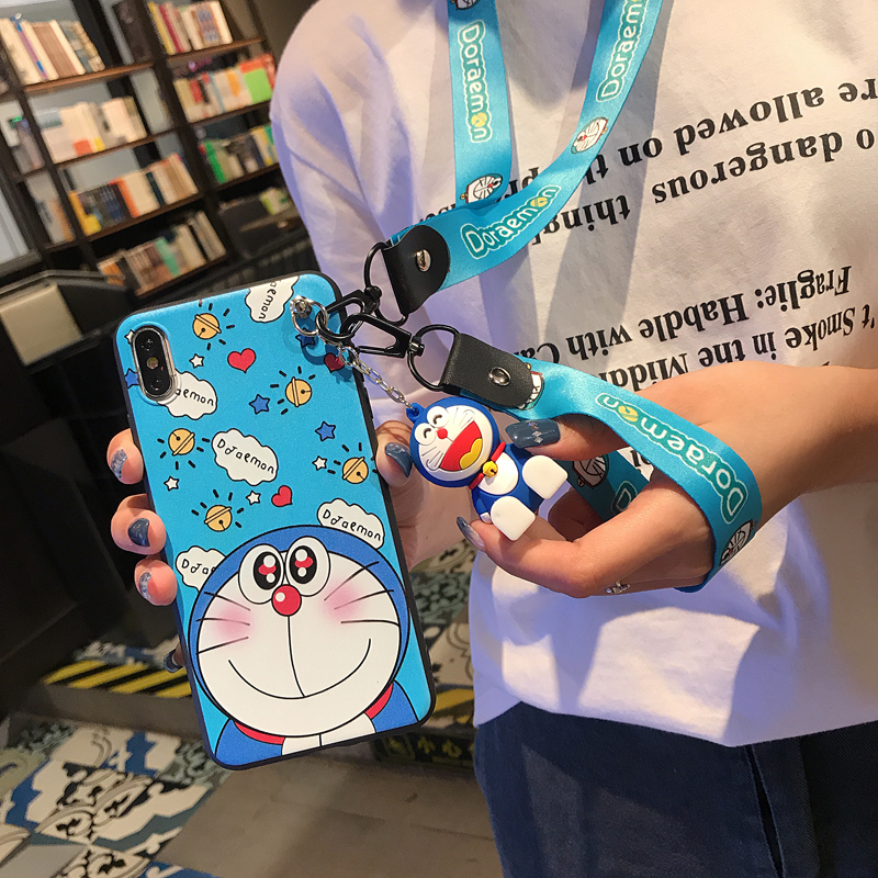 Ốp lưng samsung Silicone Họa Tiết Doraemon Có Dây Đeo Cho Samsung Galaxy A5 A8 2018 S10 A51 A71 A20S A520 A720 A9S A10S A30S A10 A50 A20 M20 Note 10