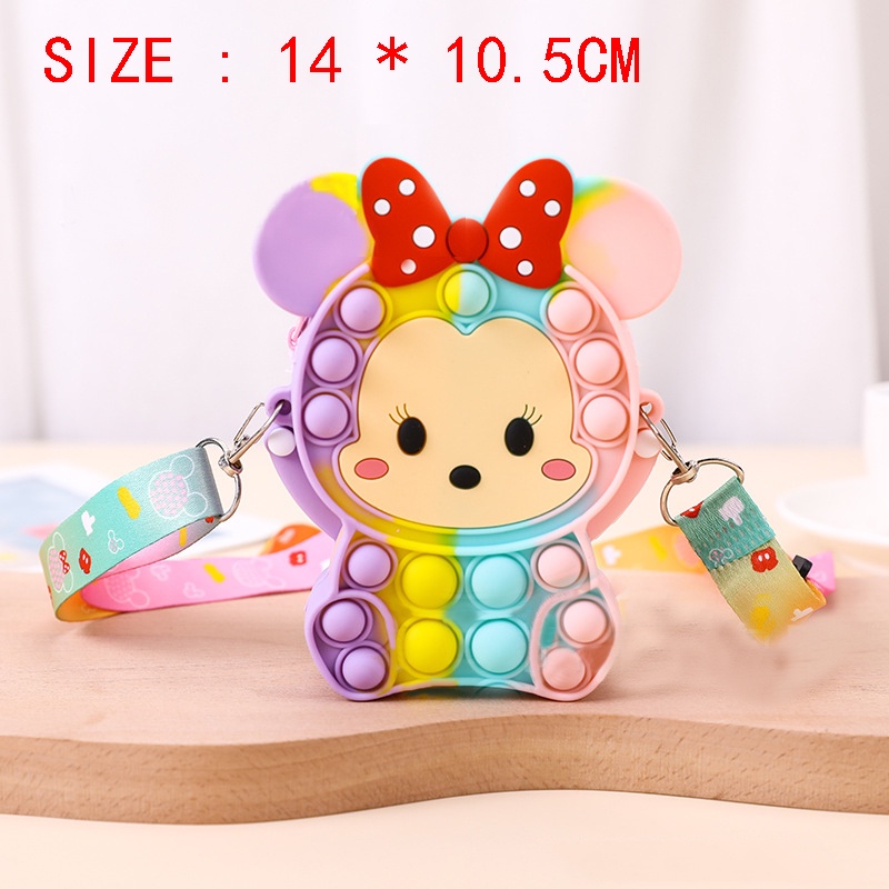 Túi đeo vai đựng tiền xu đồ dùng bằng silicone kiểu đồ chơi nhấn bóng khí pop it hình Pikachu/ Minnie đáng yêu