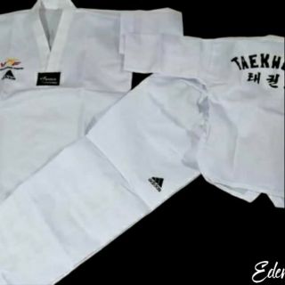 Võ Phục Taekwondo Cổ Trắng Vải Sọc Tăm Cao Cấp