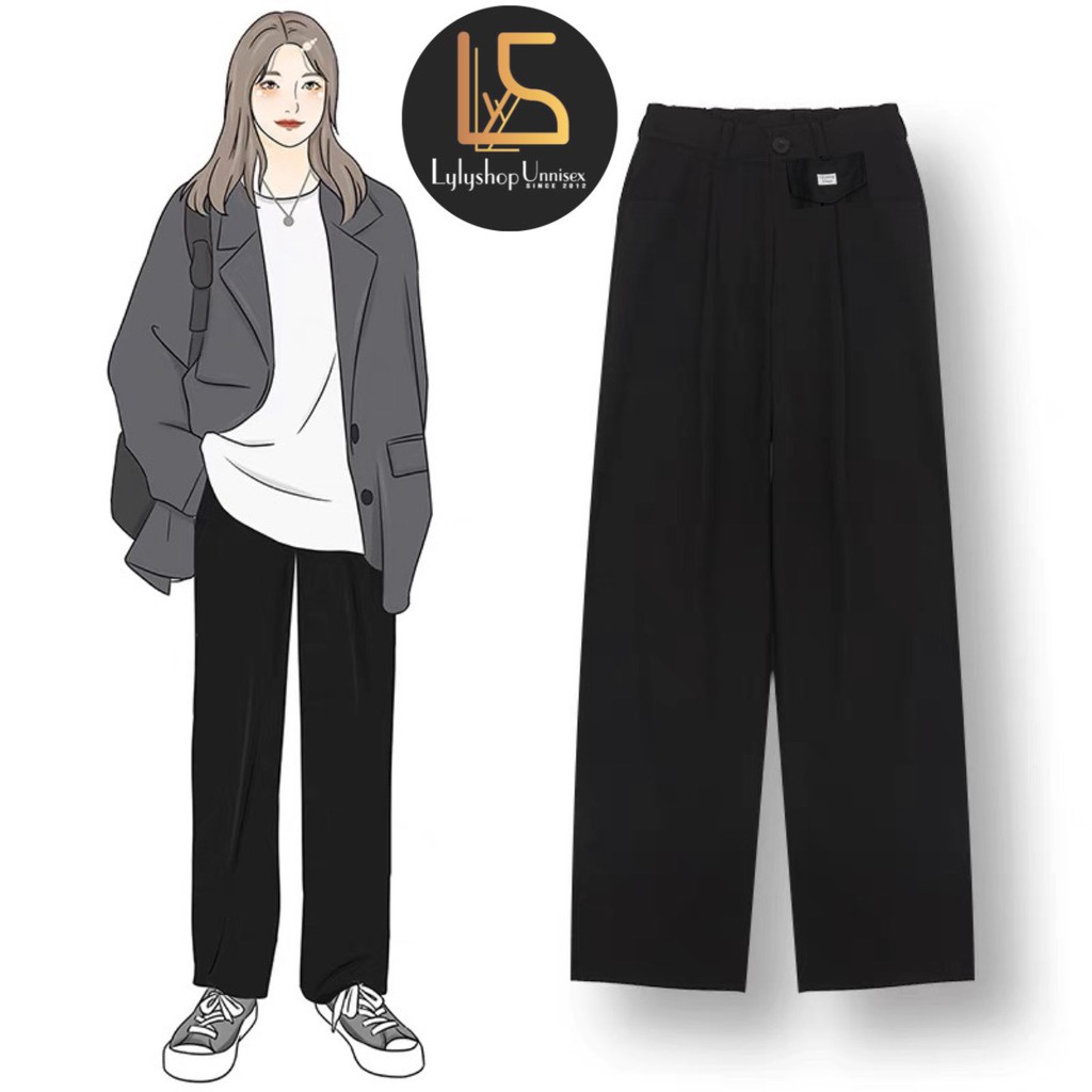 Quần ống rộng Basic LylyshopUnisex, quần ống suông vải tuyết cát hàn quốc đứng dáng cạp cúc lưng cao kiểu quần tây