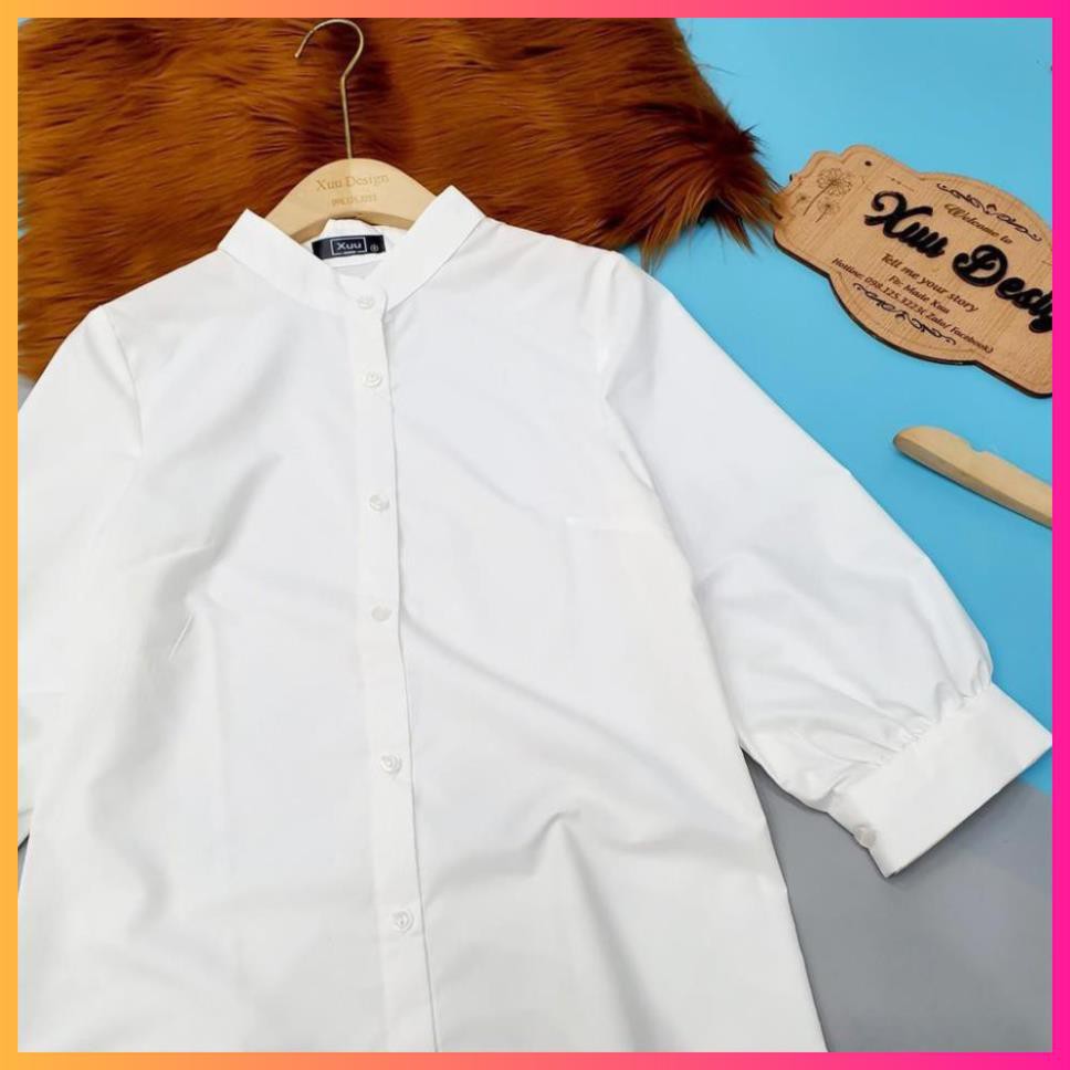 Áo Sơ Mi Nữ Trắng tay bồng cổ tàu ,Sơ mi kiểu MoomMy Hàng Cao Cấp | BigBuy360 - bigbuy360.vn