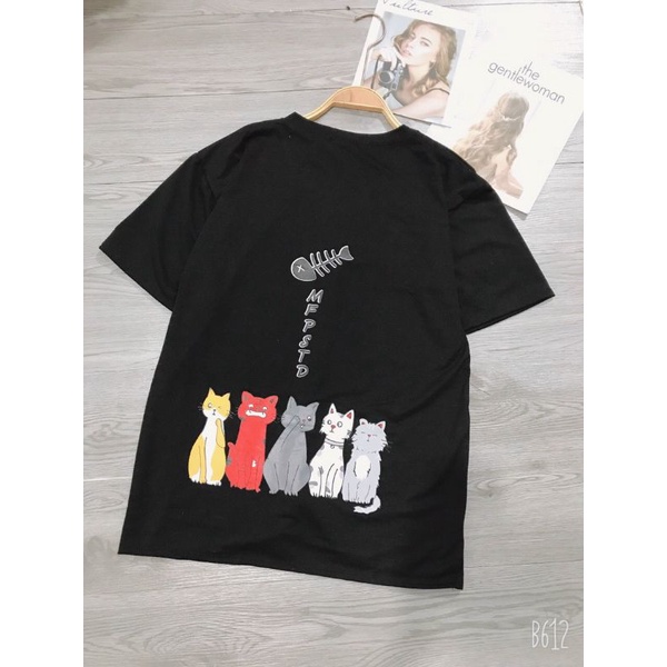 Áo Thun 5 Chú Mèo Cute Tay Lỡ Form Thụng Hottrend ( Kèm Ảnh Thật)