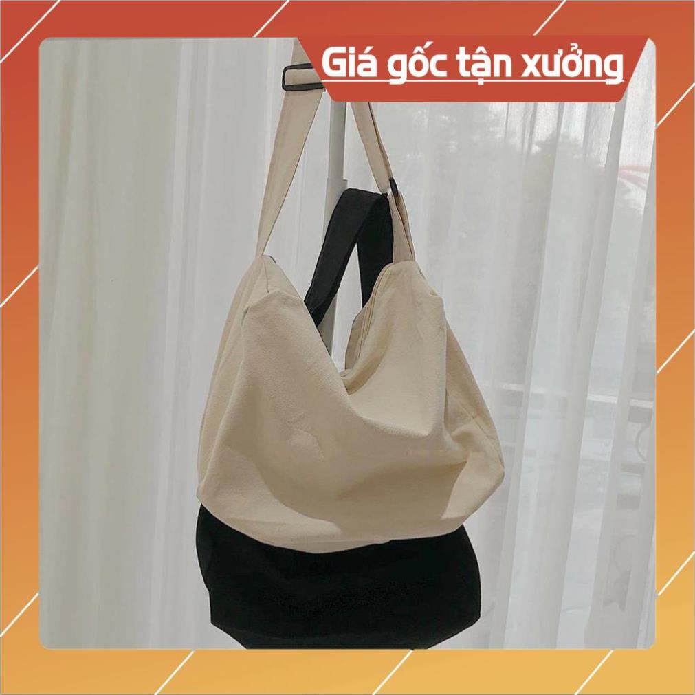 Free Ship - Túi Vải Cỡ Lớn Có Khóa Kéo Ngăn Nhỏ Dáng Rộng 2 Màu Siêu Dễ Mix Đồ