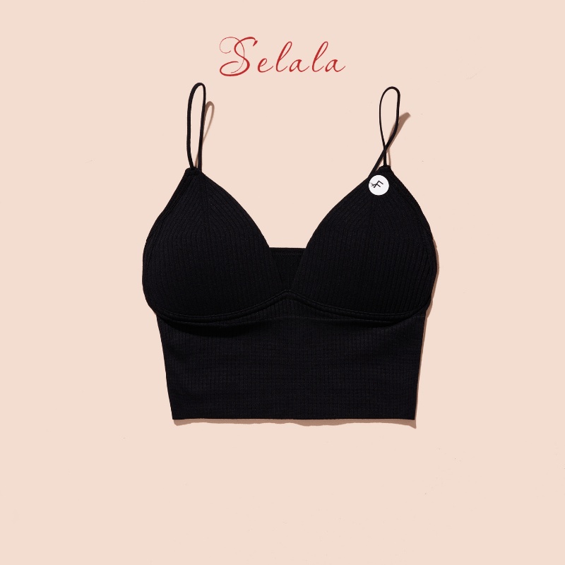 Áo Hai Dây Selala Dáng Ôm Gân Tăm Cổ V Có Sẵn Đệm Tôn Dáng V06