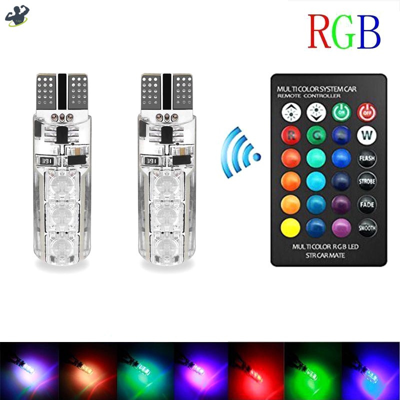 LL 1 Pair T10 5050 Remote Control Car LED Bulb 6 Smd Multicolor RGB Side Light Bulbs @VN