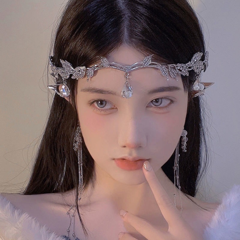 Fairy Elf Băng Đô Đính Kim Cương Giả Hình Giọt Nước Lấp Lánh Phong Cách Bohemian Độc Đáo Trang Trí Trán Và