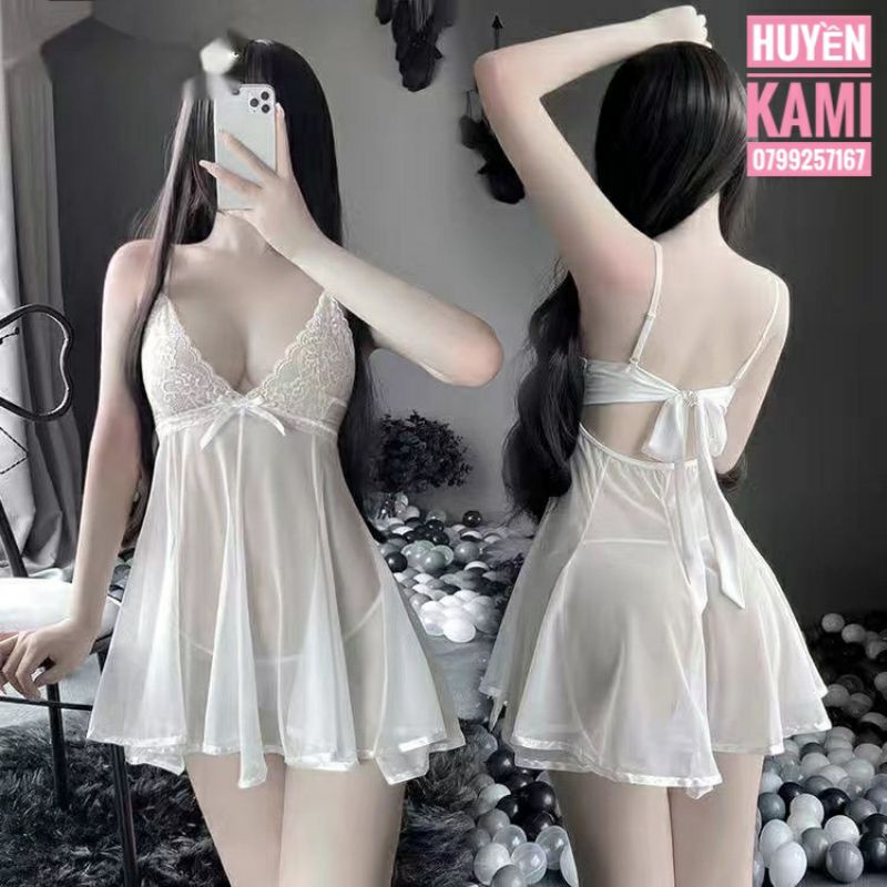 Váy ngủ ren sexy buộc dây nơ lưng