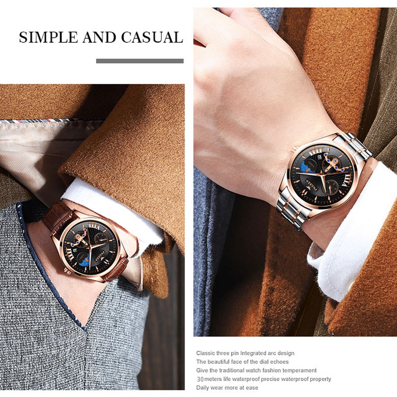 FNGEEN Korean version of the simple fashion watch men's ladies student watch  black calendar waterproof ultra-thin quartz Watch