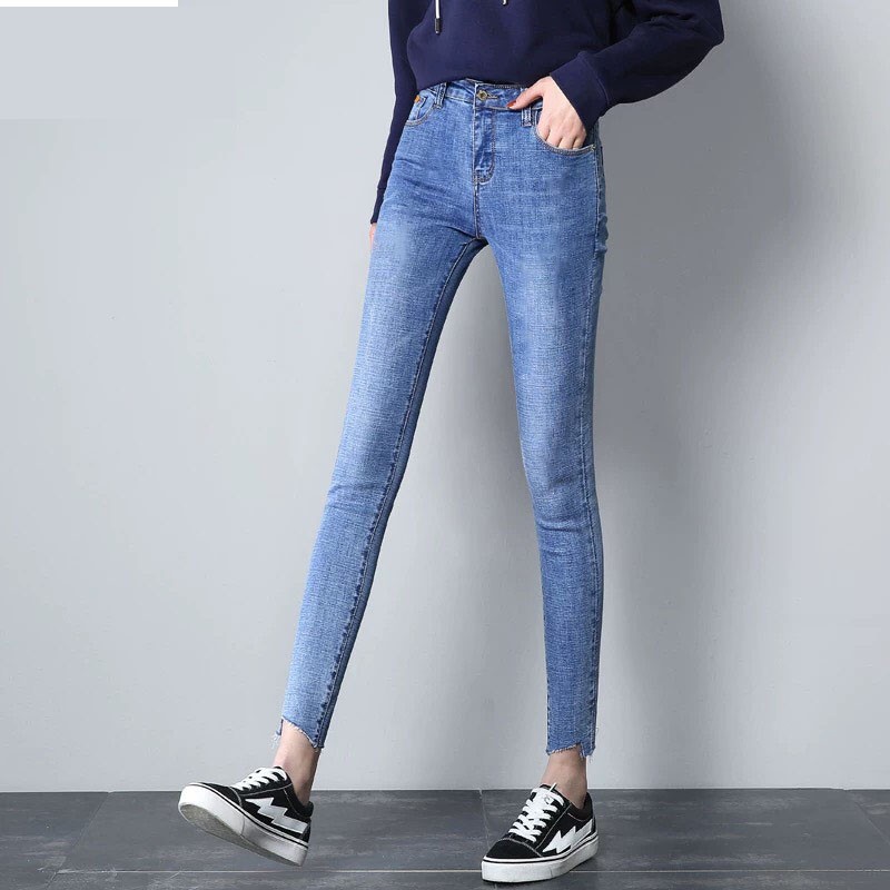 Quần jean nữ co giản cao cấp whast lai xéo size 25-35