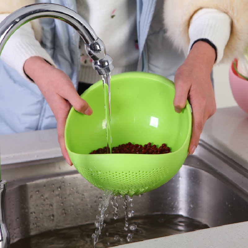 Rổ Nhựa Tròn To Có Lỗ Thoát Nước 2in1- Rổ Rửa Rau Vo Gạo Đỗ Thông Minh