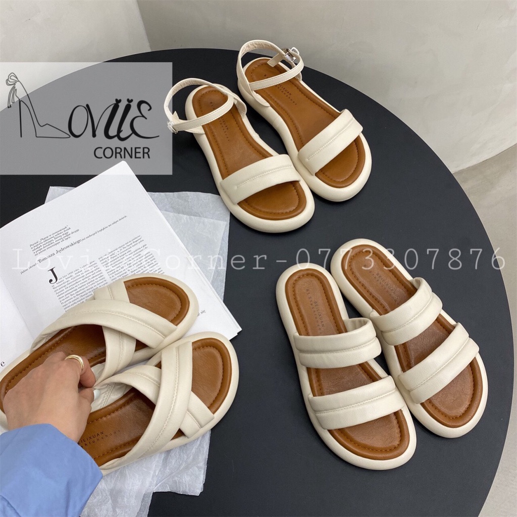 GIÀY SANDAL NỮ LOVIIECORNER - SANDAL CHIẾN BINH DÂY CỘT QUAI CHÉO MẶT GỖ D220732 - D220731