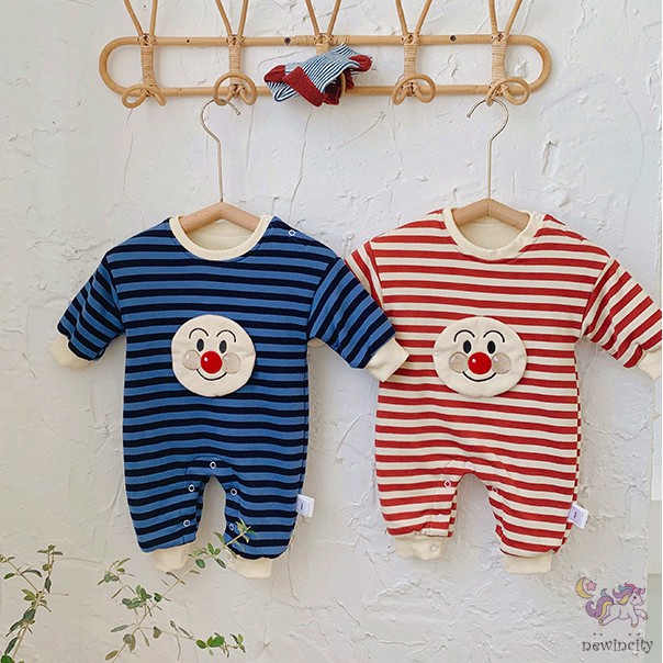 Jumpsuit tay dài họa tiết hoạt hình và kẻ sọc ngang đáng yêu dành cho bé trai/bé gái