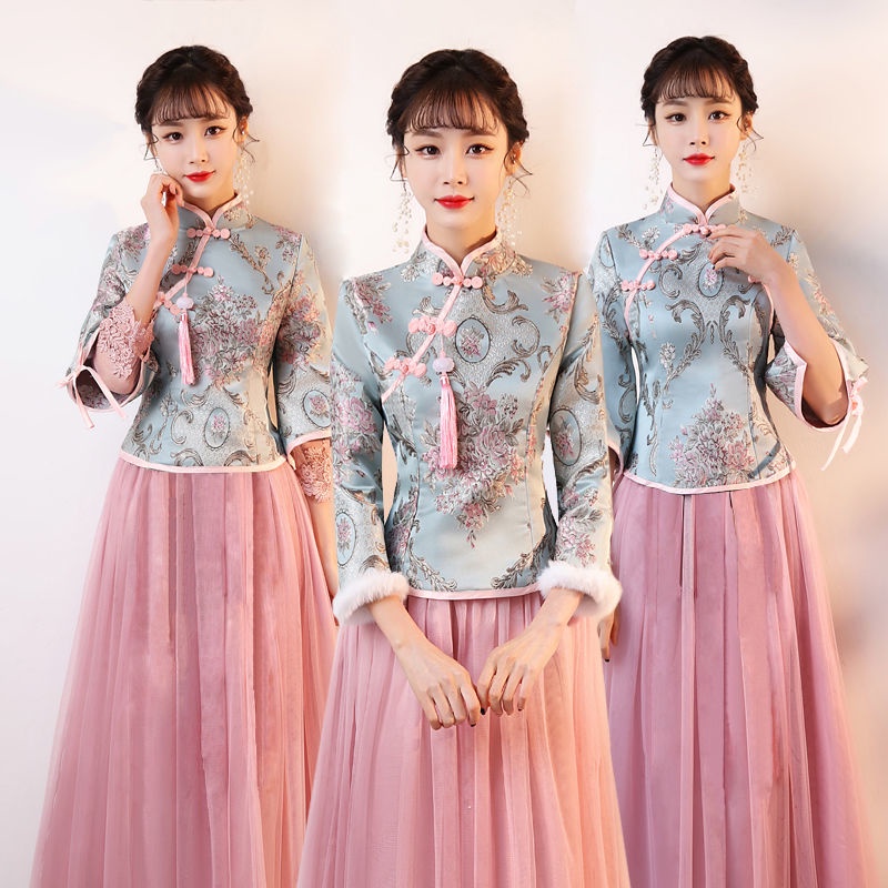 Đầm Phù Dâu Phong Cách Trung Hoa Mới Mùa Xuân 2022 Nhỏ Nhắn Xiuhe Sister Group