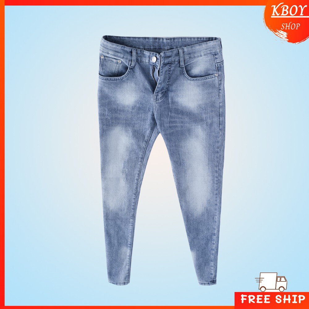 Quần jeans nam Kboy Shop Quần jean xước nhẹ gối ống ôm chất bò cao cấp vải mềm mịn hợp dáng - VM01 / CR07 | BigBuy360 - bigbuy360.vn