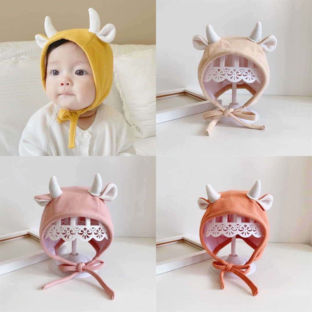 Nón vải 2 lớp dày cột dây 2 sừng tai cho bé