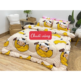 [4 món]Bộ chăn phao ga gối 1m6 poly cotton,được chọn mẫu-MẪU CHUỐI VÀNG