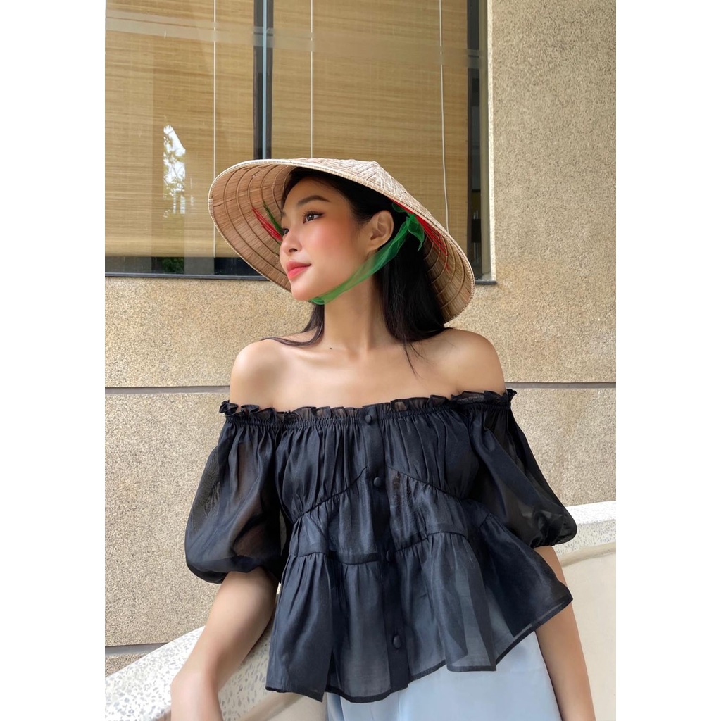 TheBlueTshirt - Áo Kiểu Tay Phồng Màu Đen - Mary Jane Top - Black