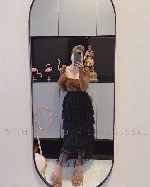 Áo lưới dúm tay nhún bồng