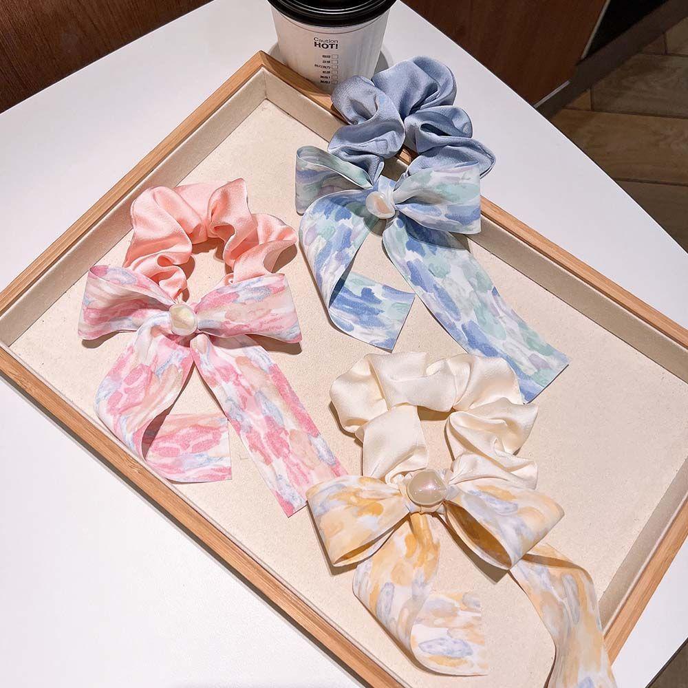 Dây Cột Tóc Đuôi Ngựa Co Giãn In Họa Tiết Hoa Xinh Xắn Kèm Giá Đỡ Cho Nữ VANES1