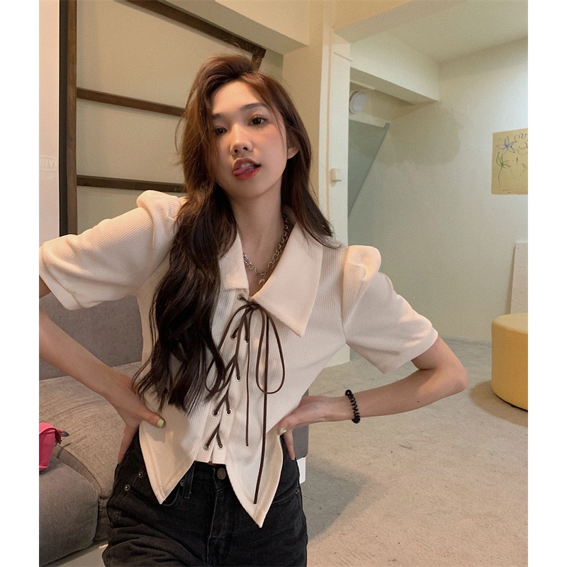 Áo Sơ Mi Tay Ngắn Dáng Ôm Thiết Kế Độc Đáo Thời Trang Quyến Rũ Cho Nữ