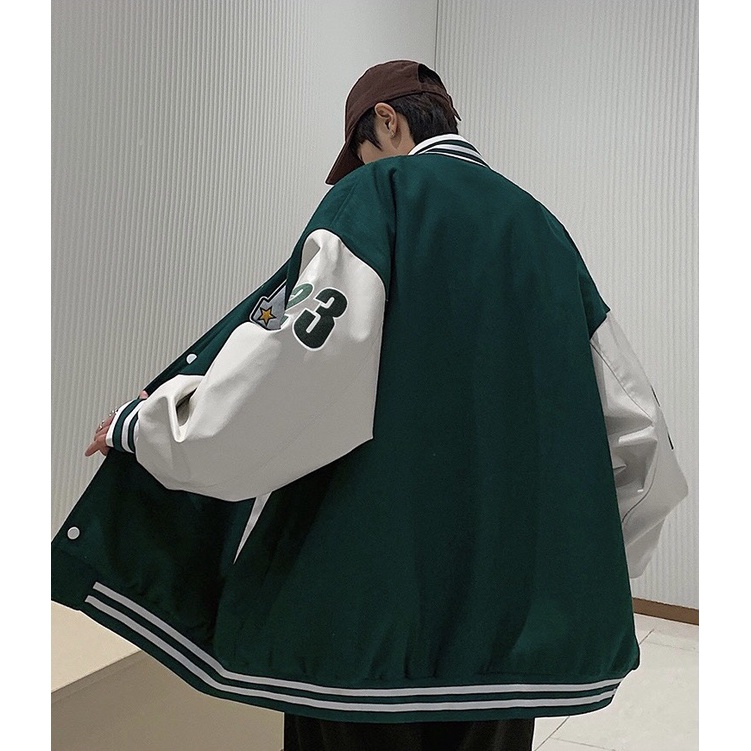 Áo khoác bomber jacket nam nữ phối 3 màu thêu Lucky, chất nỉ bông siêu đẹp TÚI KHÓA