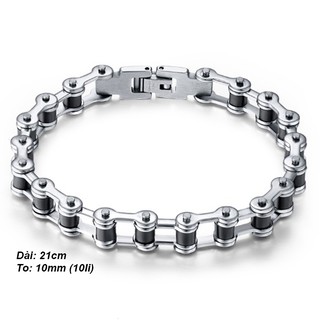 Lắc tay nam kiểu sên xích 10li độc đáo (đen trắng) MVT060-3 Không đen không gỉ sét