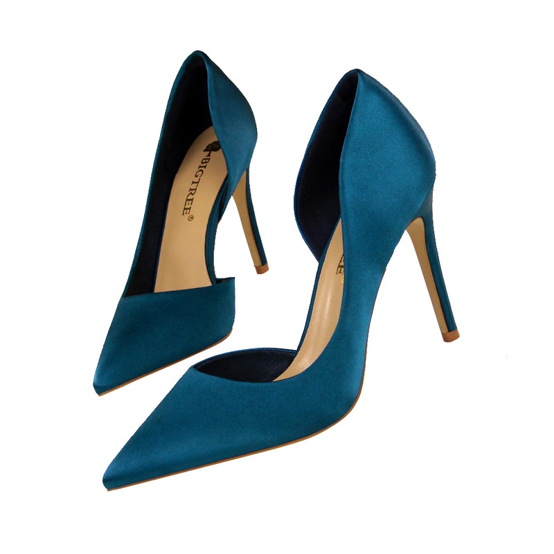 BIGTREE Chính Hãng Giày Cao Gót 9.5cm Mũi Nhọn Chất Liệu Satin Phong Cách Retro Cho Nữ Mall-830-3