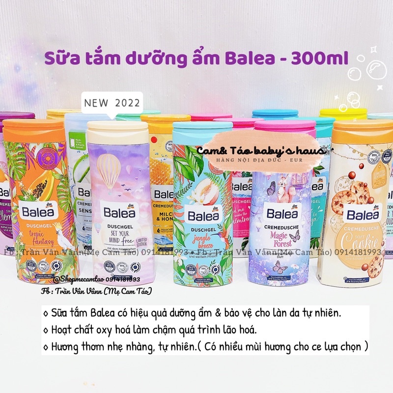 Sữa tắm dưỡng da BALEA thuần chay, thơm, mềm mịn da - Chai 300ml