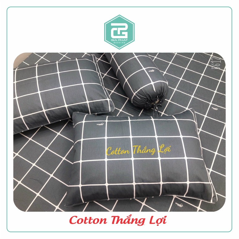 Bộ ga gối Thắng Lợi {4 món}100% Cotton chuẩn logo họa tiết Sọc Vuông