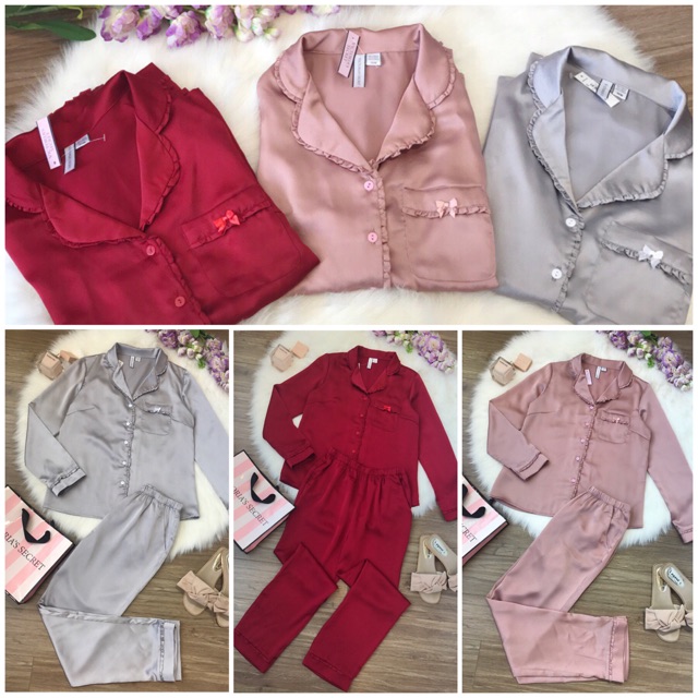 sale giá dứoi gốc đồ mặc nhà pjama lụa victoria secret nhún bèo( có video quay thật)