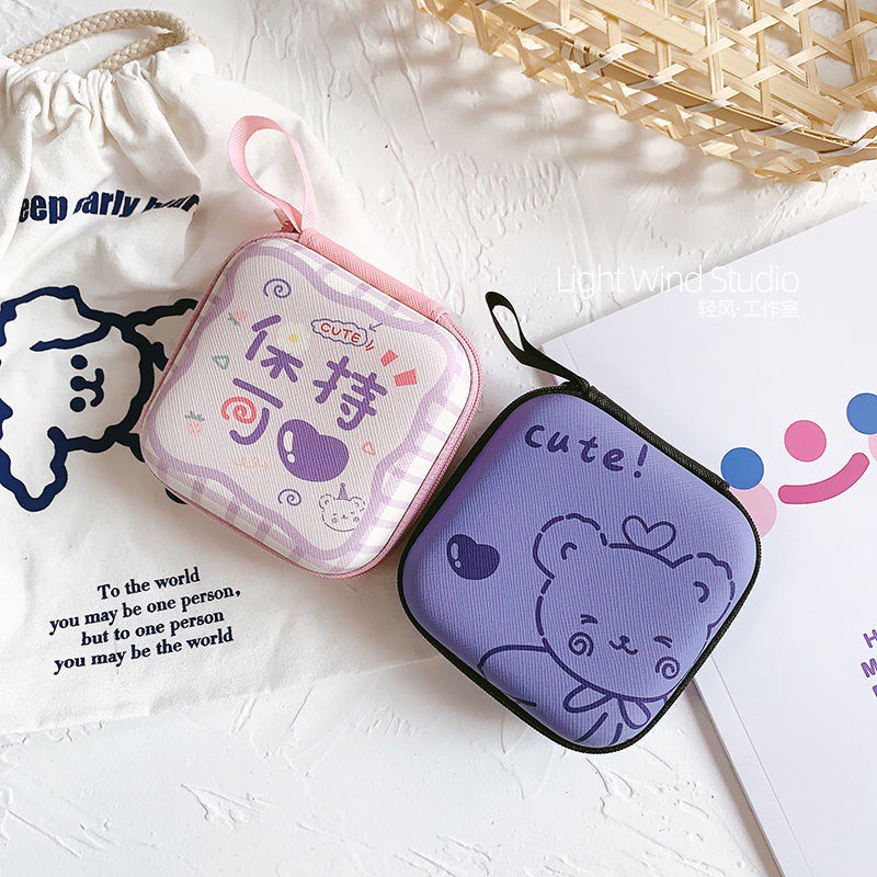 Túi Đựng Tai Nghe / Cáp Sạc Mini Chống Rơi Họa Tiết Hoạt Hình Dễ Thương Dve8