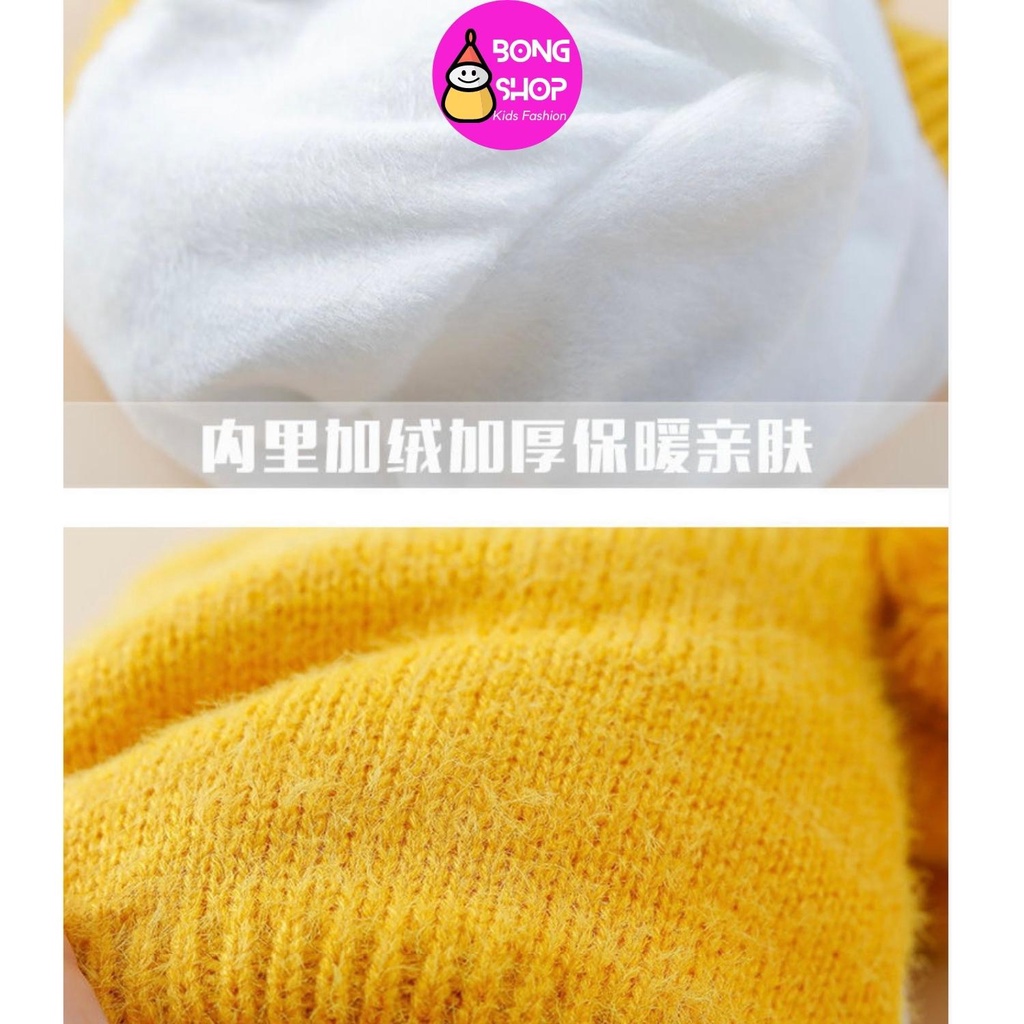 Mũ len 2 quả bông dày dặn ấm áp và dễ thương cho bé