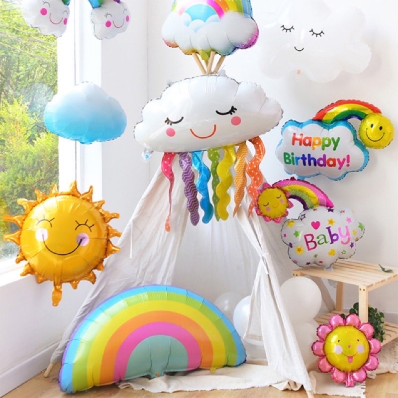 Bóng hình đám mây trắng, mặt trời, cầu vồng trang trí sinh nhật, decor tiệc, trang trí sinh nhật phong cách Hàn Quốc