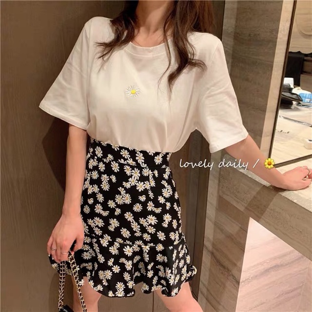 [Hot 2020] Chân váy đuôi cá ngắn Hoa Cúc xoè màu đen trắng hot trend | Daisy Skirt hot trend 2020