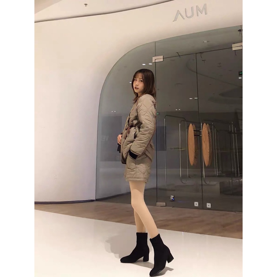 [Free Ship - Hàng Loại Đẹp] - Giày Boots Nữ Cổ Lửng Chất Da Lộn Đế Vuông Cao 7Cm - Bốt Nữ Cổ Ngắn Cao Gót kéo Khóa Sau | BigBuy360 - bigbuy360.vn