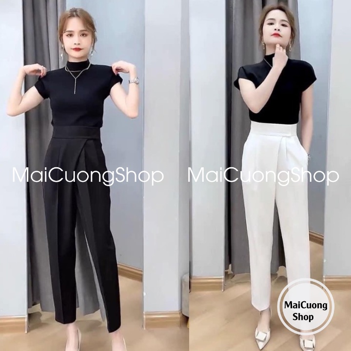 Quần Tây Baggy Nữ Lưng Cao,Quần Baggy Nữ Đai Dán Chất Tuyết Mưa Dáng Hàn
