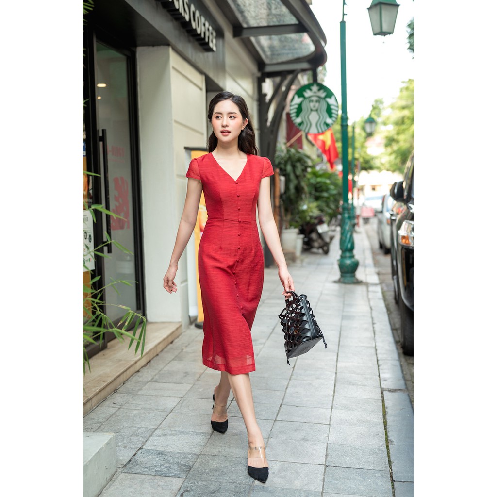 De Leah - Đầm Ôm Midi Xẻ trước - Thời trang thiết kế