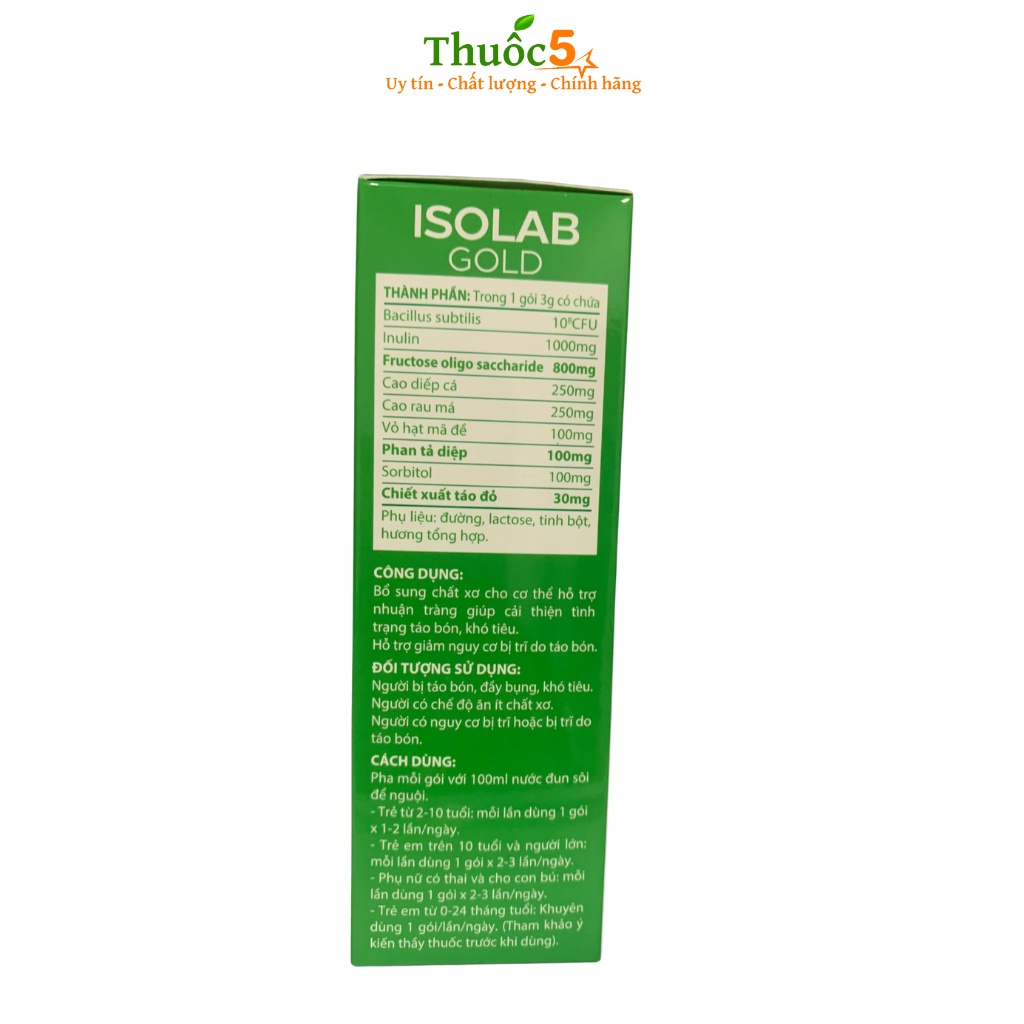 Cốm Nhuận Tràng Isolab Gold Hỗ Trợ Bổ Sung Chất Xơ Tự Nhiên, Cải Thiện Tình Trạng Táo Bón Hộp 30 Gói