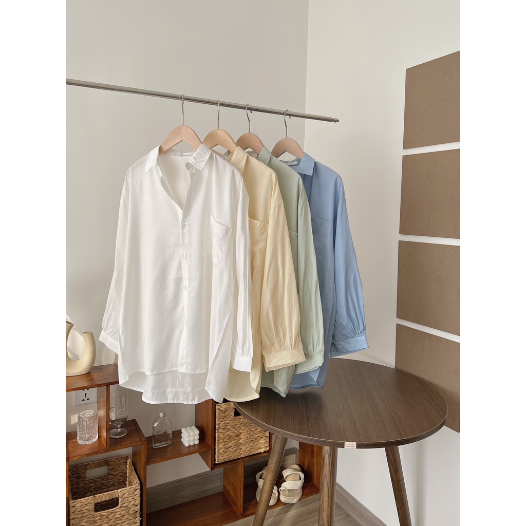 ÁO SƠ MI TRẮNG LỤA HÀN ULZZANG BASIC DÁNG RỘNG TAY BỒNG TRƠN