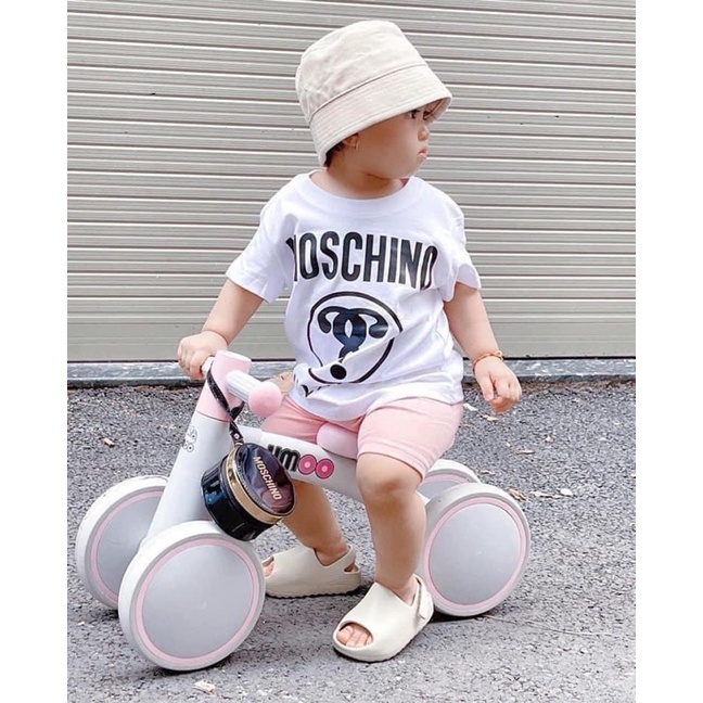 Sét 3 áo phông cotton cộc tay mosschino 3 màu đen trắng đỏ in hình gấu cho bé trai và bé gái