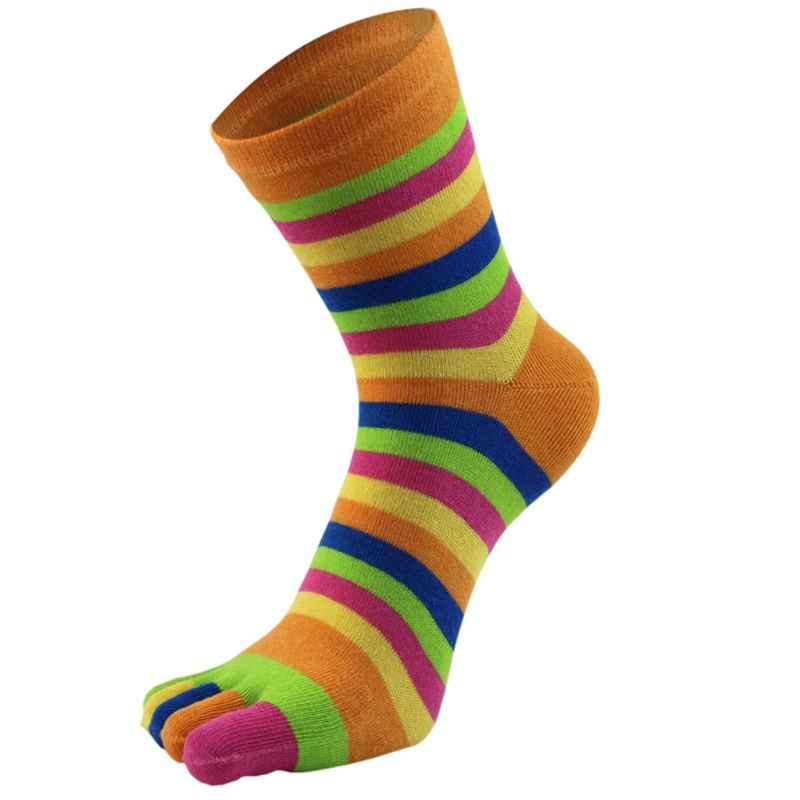 XIXI Set 6 Đôi Vớ Cotton Xỏ Ngón Họa Tiết Sọc Cầu Vồng Thoáng Khí Dành Cho Nữ