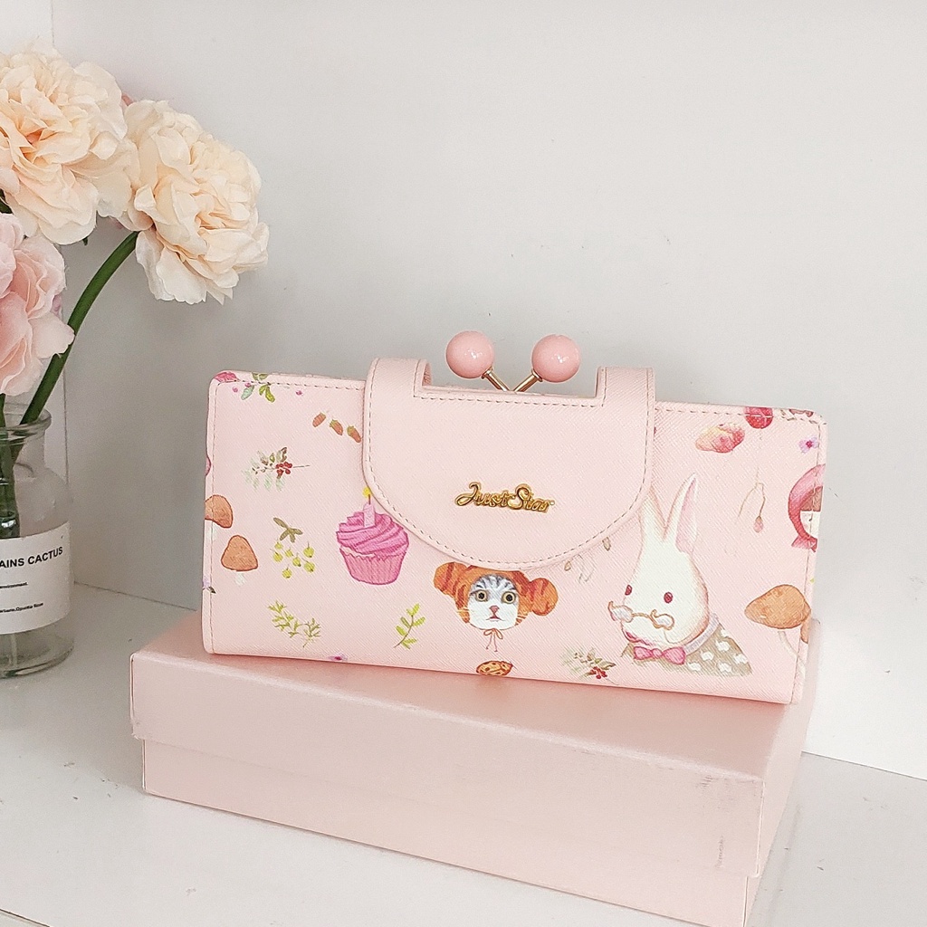 Ví nữ mini cute đẹp dễ thương ngắn dài thỏ cherry hồng nhiều ngăn đựng tiền thẻ Just Star ViAnh Store 070355 070354