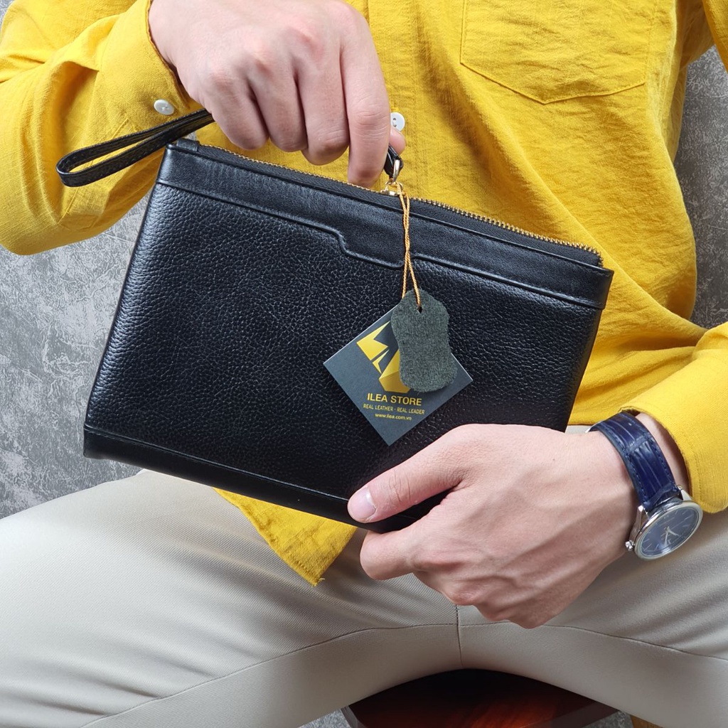 Clutch cầm tay nam da bò thật vân mill CL127  - 100% Da thật, BH 3 năm