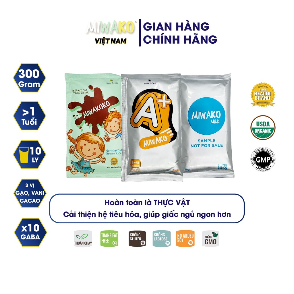 Sữa Thực Vật Hữu Cơ Miwako A+, Miwako, Miwakoko Gói Dùng Thử 30g, Sữa Bột Organic Giúp Bé Phát Triển Trí Não - Miwako VN