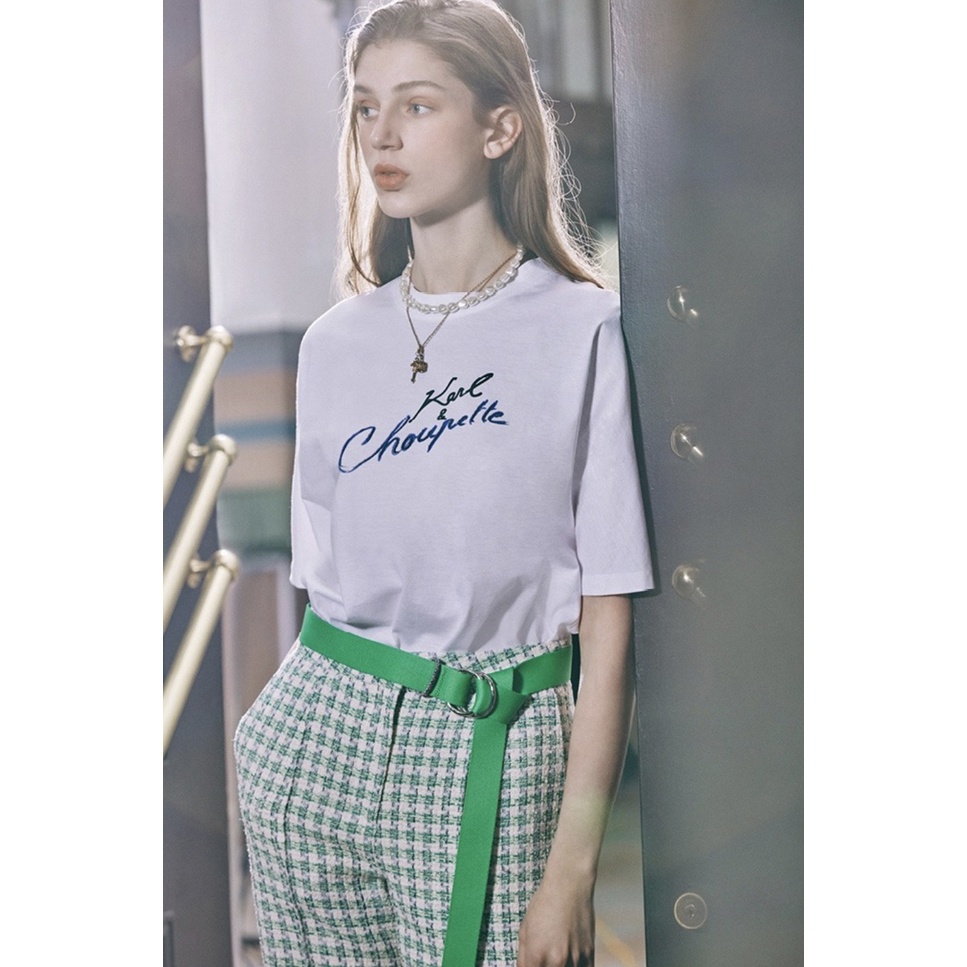 Áo thun/phông nữ cổ tròn tay ngắn form boxy Karl*Lagerfeld xuất Hàn - P:B