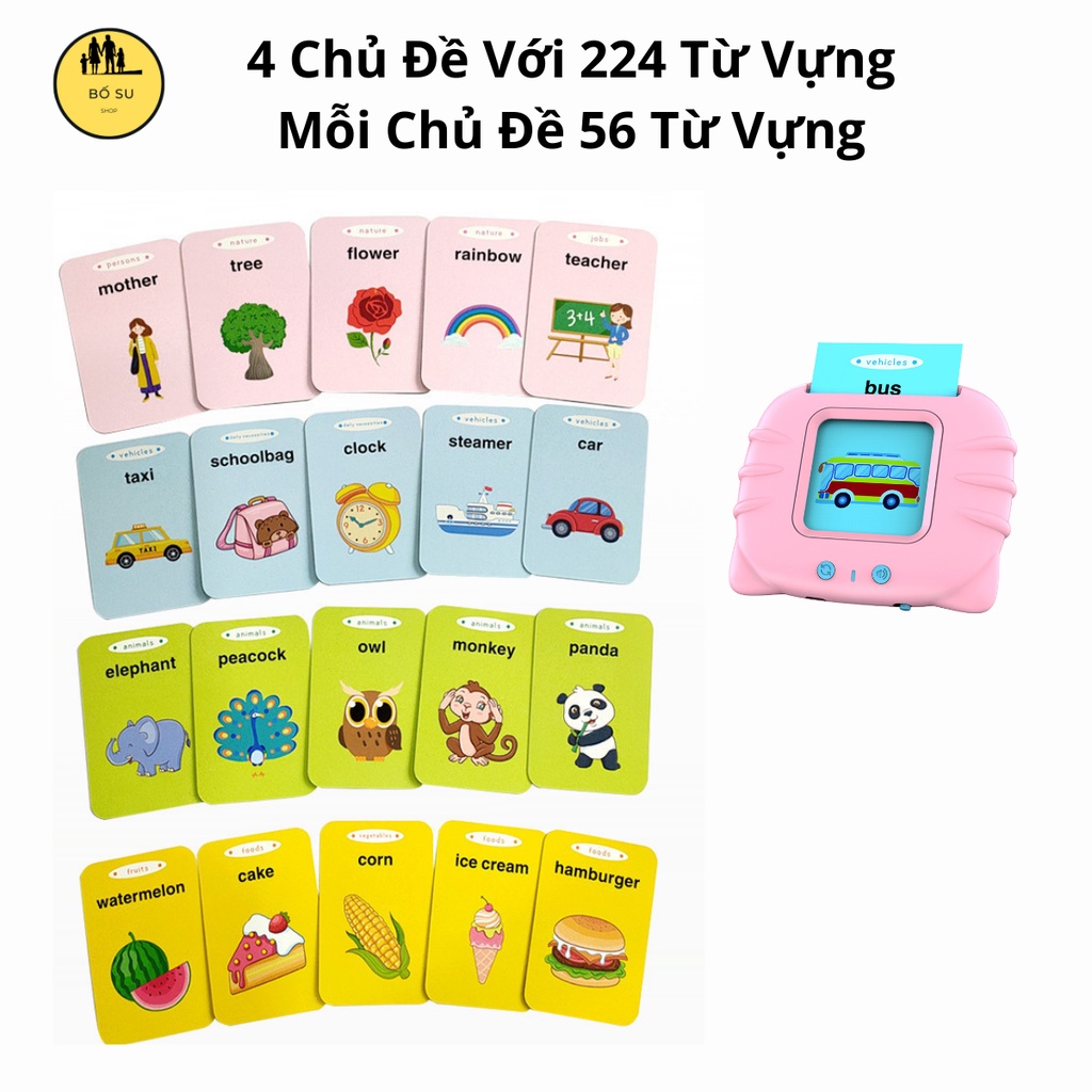 Máy đọc thẻ tiếng anh flashcard con mèo cho bé 224 từ vựng không sóng điện từ Shop Bố Su