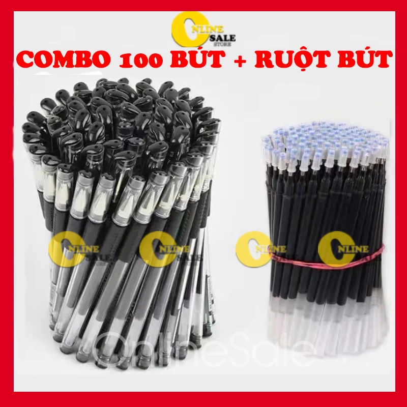 Bút bi gel nước viết văn phòng không lem mực ra tay giá rẻ sẵn 2 màu đen xanh ngòi 0.5mm