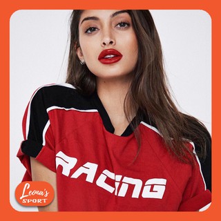 Áo Croptop Racing Áo Tay Ngắn Hai Màu Đen và Đỏ