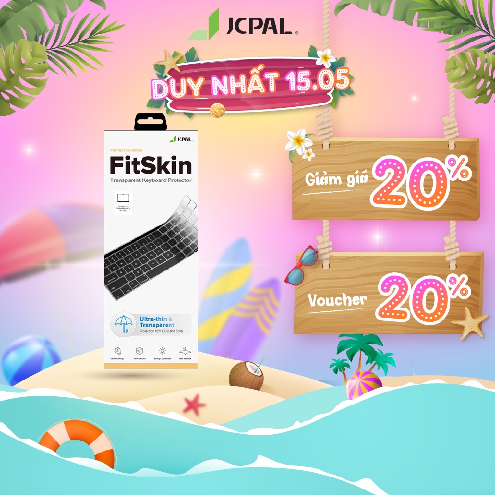 Phủ phím JCPAL Fitskin TPU cho MB Pro 2019 &amp; Surface Pro chống nước, kháng khuẩn