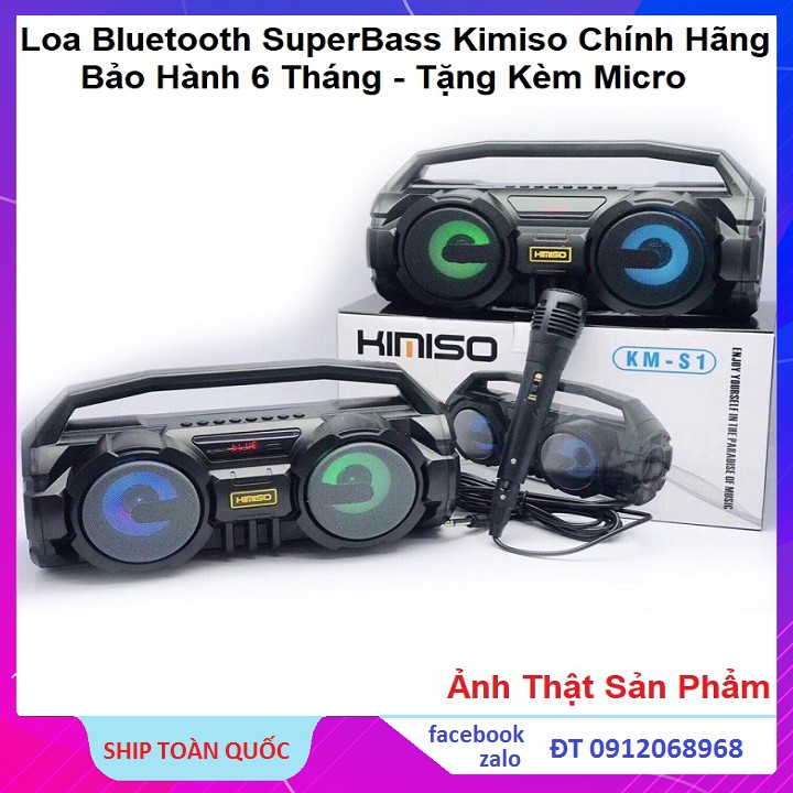 Loa Bluetooth Kimiso S1, S2, Loa Karaoke, Tặng Kèm Micro Hát Cực Hay ( Màu Đen )